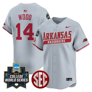 Men's Arkansas Razorbacks #14 Gage Wood 2025 World Series Vapor Premier Limited Jersey All Stitched