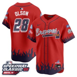 Men's Atlanta Braves #28 Matt Olson 2025 Speedway Classic Limited Jersey V2 All Stitched