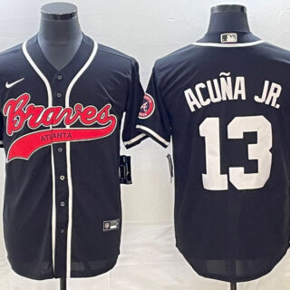 Men's Atlanta Braves #13 Ronald Acuna Jr. Black Cool Base Stitched Baseball Jersey