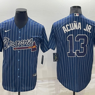 Men's Atlanta Braves #13 Ronald Acuna Jr. Navy Cool Base Stitched Baseball Jersey