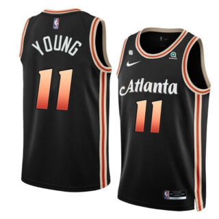 Men's Atlanta Hawks #11 Trae Young Black 2022 23 City Edition With NO.6 Patch Stitched Jersey