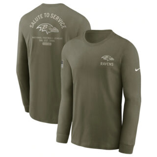 Men's Baltimore Ravens Olive 2025 Salute to Service Sideline Long Sleeve T-Shirt
