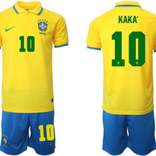 Men's Brazil #10 Kaks Yellow Home Soccer Jersey Suit