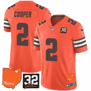 Men's Cleveland Browns #32 Jim Brown Memorial & Home Patch Vapor Limited Jersey All Stitched Amari Cooper 2