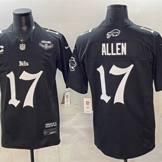 Men's Buffalo Bills #17 Josh Allen Black 2025 F.U.S.E. 'Gothic Cold Front Edition' With Farewell Patch & 4-Star C Patch Vapor Limited Stitched Football Jersey