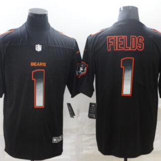 Men's Chicago Bears #1 Justin Fields Black Smoke Fashion Limited Stitched Jersey