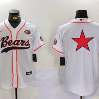 Men's Chicago Bears White Team Big Logo With Patch Cool Base Stitched Baseball Jerseys
