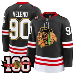 Men's Chicago Blackhawks 100th Anniversary Premium Jersey All Stitched #90 Joe Veleno