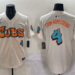 Men's Chicago Cubs #4 Pete Crow-Armstrong Cream 'Graffiti North Side Edition' Vapor Premier Limited Stitched Baseball Jersey