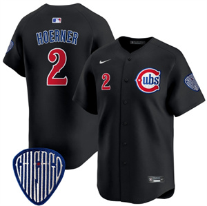 Men's Chicago Cubs Blue Alternate Vapor Premier Limited baseball Jersey All Stitched Black #2 Nico Hoerner