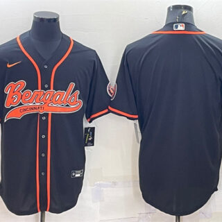 Men's Cincinnati Bengals Blank Black With Patch Cool Base Stitched Baseball Jersey