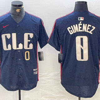 Men's Cleveland Guardians #0 Andres Gimenez Navy 2024 City Connect Limited Stitched Jerseys