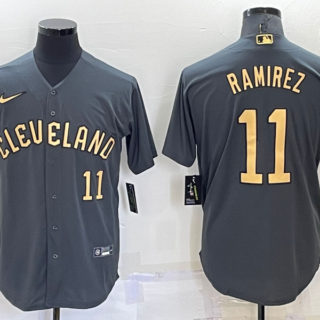 Men's Cleveland Guardians #11 Jose Ramirez 2022 All-Star Charcoal Cool Base Stitched Baseball Jersey