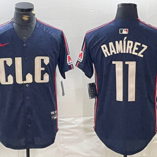 Men's Cleveland Guardians #11 Jose Ramirez Navy 2024 City Connect Limited Stitched Baseball Jerseys