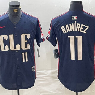 Men's Cleveland Guardians #11 Jose Ramirez Navy 2024 City Connect Limited Stitched Baseball Jerseys