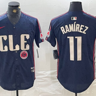 Men's Cleveland Guardians #11 Jose Ramirez Navy 2024 City Connect Limited Stitched Baseball Jerseys
