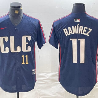 Men's Cleveland Guardians #11 Jose Ramirez Navy 2024 City Connect Limited Stitched Baseball Jerseys