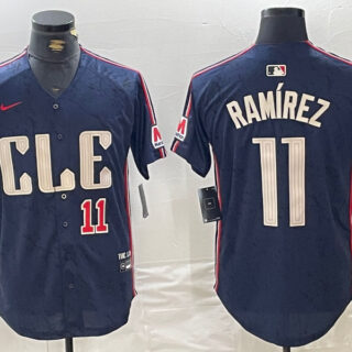 Men's Cleveland Guardians #11 Jose Ramirez Navy 2024 City Connect Limited Stitched Baseball Jersey