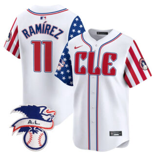 Men's Cleveland Guardians #11 Jose Ramirez White 2024 Fourth Of July Vapor Premier Limited Stitched Baseball Jersey