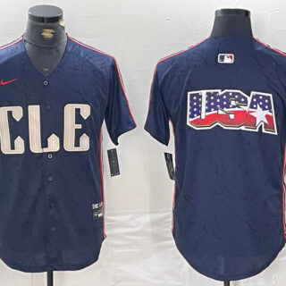 Men's Cleveland Guardians Team Big Logo Navy 2024 City Connect Stitched Baseball Jersey(Run Small)