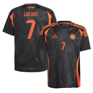 Men's Colombia #7 Luis Diaz Balck Away Soccer Jersey