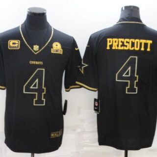 Men's Dallas Cowboys #4 Dak Prescott Black Golden With C Patch Edition Limited Stitched Jersey