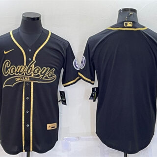 Men's Dallas Cowboys Black Gold With Patch Cool Base Stitched Baseball Jersey