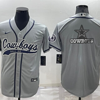 Men's Dallas Cowboys Grey Team Big Logo With Patch Cool Base Stitched Baseball Jersey