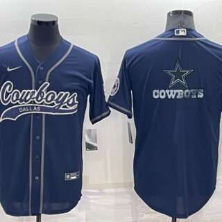 Men's Dallas Cowboys Navy Team Big Logo With Patch Cool Base Stitched Baseball Jersey