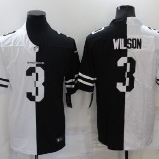 Men's Denver Broncos #3 Russell Wilson White Black Split Stitched Jersey