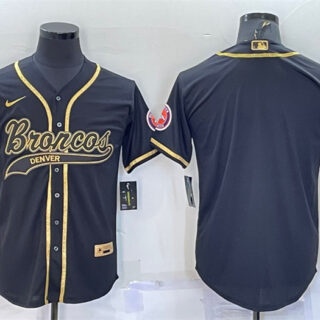 Men's Denver Broncos Blank Black Gold With Patch Cool Base Stitched Baseball Jersey