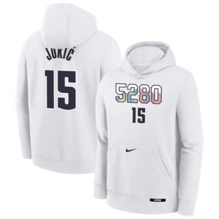 Men's Denver Nuggets #15 Nikola Jokic White 2024 25 City Edition Fleece Club Pullover Hoodie