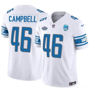 Men's Detroit Lions #46 Jack Campbell White 2023 F.U.S.E. With Prem1ere Patch 90th Anniversary Vapor Untouchable Limited Stitched Football Jersey