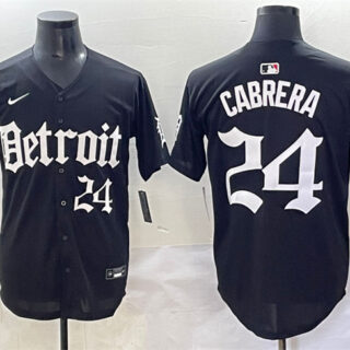 Men's Detroit Tigers #24 Miguel Cabrera Black 'Motor Gothic Edition' Vapor Premier Limited Stitched Baseball Jersey