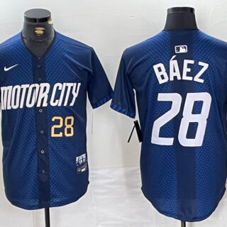 Men's Detroit Tigers #28 Javier Baez 2024 Navy City Connect Cool Base Stitched Limited Jerseys