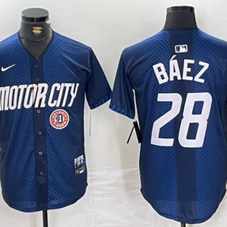 Men's Detroit Tigers #28 Javier Baez 2024 Navy City Connect Cool Base Stitched Limited Jerseys