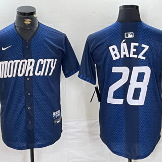 Men's Detroit Tigers #28 Javier Baez 2024 Navy City Connect Cool Base Stitched Limited Jerseys