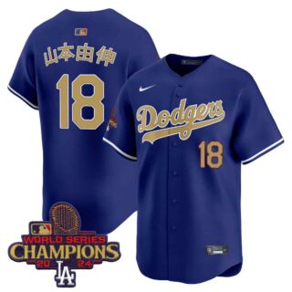 Men's Dodgers 2025 Gold Vapor Premier Limited Jersey All Stitched Royal Yamamoto (Kanji) #18