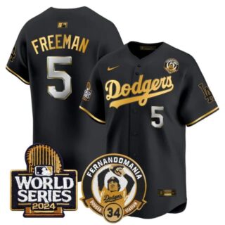 Men's Dodgers Fernando Valenzuela & 2024 World Series Patch Vapor Premier Limited Jersey V3 All Stitched Freddie Freeman #5