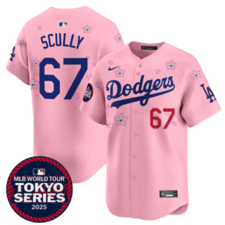 Men's Dodgers Tokyo Series 2025 Vapor Premier Limited Jersey Stitched Cherry Blossom Vin Scully #67