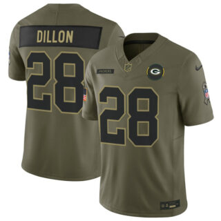 Men's Green Bay Packers #28 A. J. Dillon Olive 2025 F.U.S.E. Salute to Service Limited Stitched Football Jersey