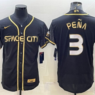 Men's Houston Astros #3 Jeremy Pena Black Gold 2022 World Series City Connect Flex Base Stitched Jersey