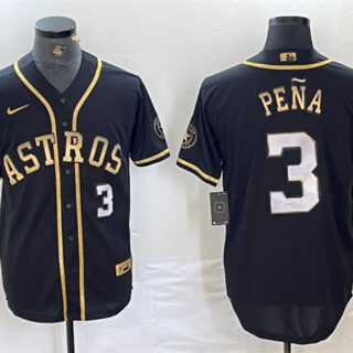 Men's Houston Astros #3 Jeremy Pena Black Gold 2022 World Series Stitched Baseball Jersey