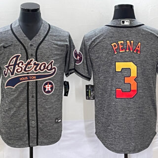 Men's Houston Astros #3 Jeremy Pena Gray With Patch Cool Base Stitched Baseball Jersey