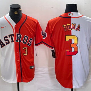 Men's Houston Astros #3 Jeremy Pena White Orange Split With Patch Cool Base Stitched Baseball Jerseys