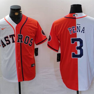 Men's Houston Astros #3 Jeremy Pena White Orange Split With Patch Cool Base Stitched Baseball Jersey