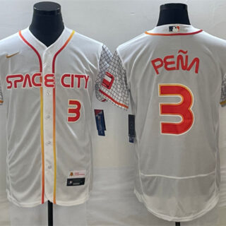 Men's Houston Astros #3 Jeremy Pena White With 2022 World Serise Champions Patch Stitched Baseball Jersey
