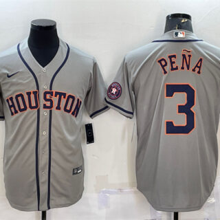 Men's Houston Astros #3 Jeremy Pena Grey With Patch Cool Base Stitched Jersey