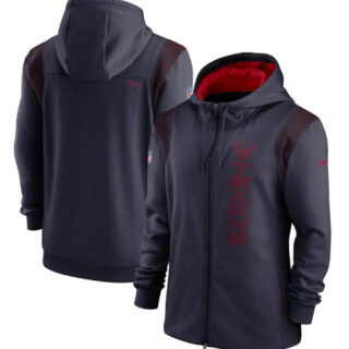 Men's Houston Texans 2021 Navy Sideline Team Performance Full-Zip Hoodie