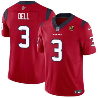 Men's Houston Texans #3 Tank Dell Red 2023 F.U.S.E. With John Madden Patch Vapor Limited Stitched Football Jersey
